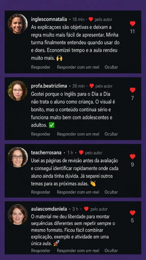 Depoimento em mensagem direta do Instagram sobre Inglês para o Dia a Dia